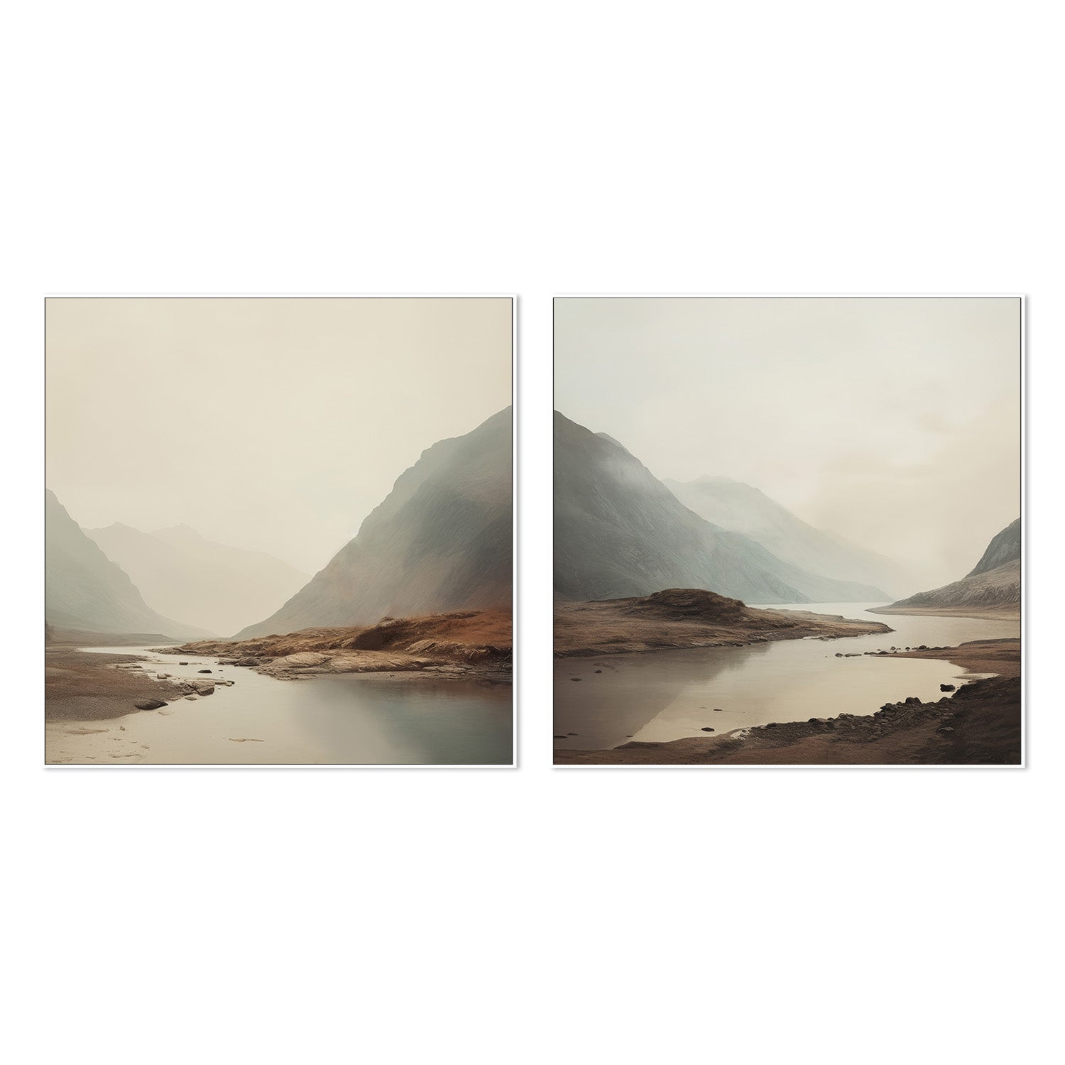 wall-art-print-canvas-poster-framed-Dreamy Mountain Mirage, Style A & B, Set Of 2-5