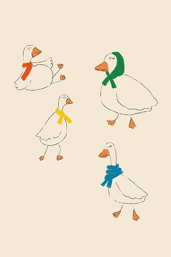 wall-art-print-canvas-poster-framed-Ducks Adorned in Colorful Scarves-1