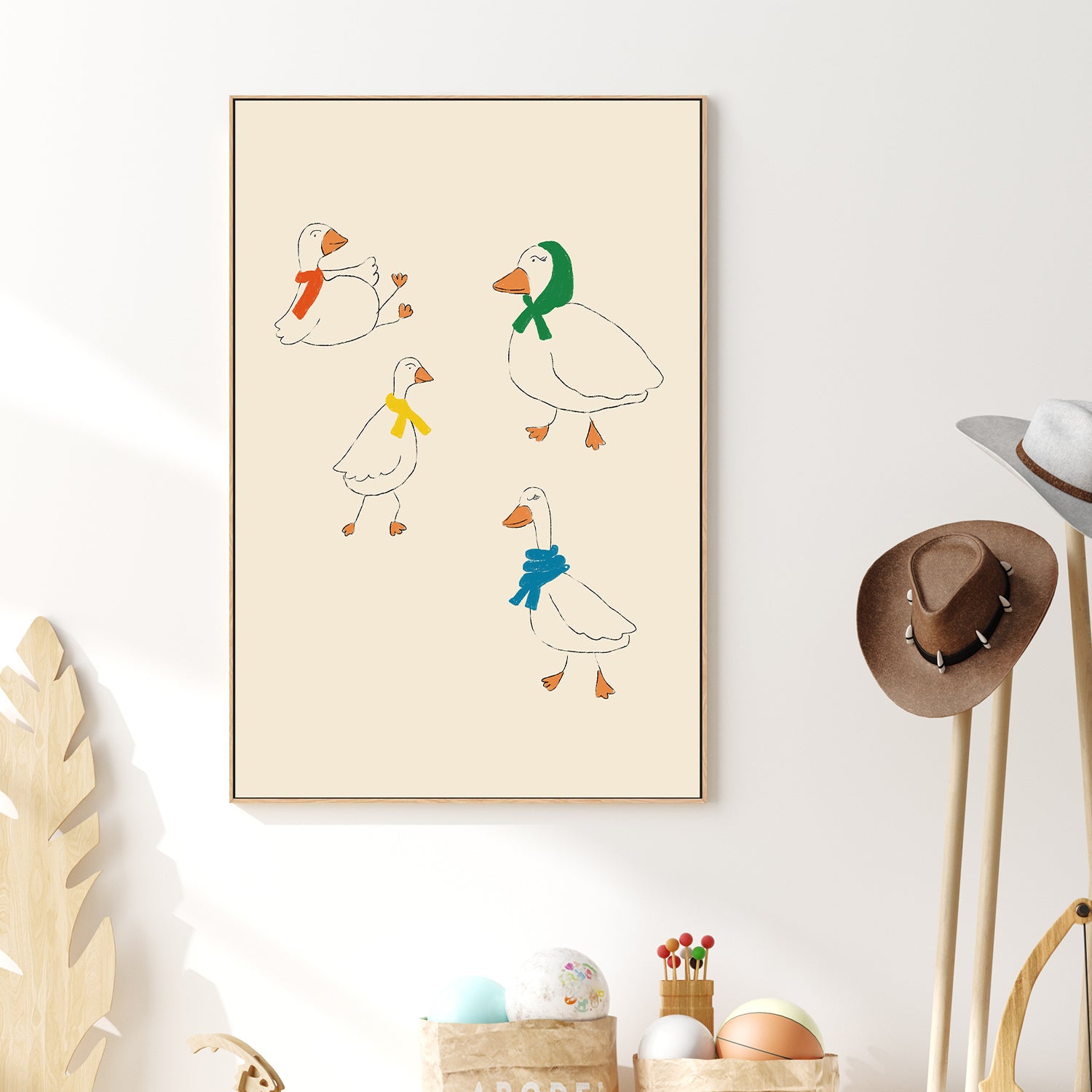 wall-art-print-canvas-poster-framed-Ducks Adorned in Colorful Scarves-2