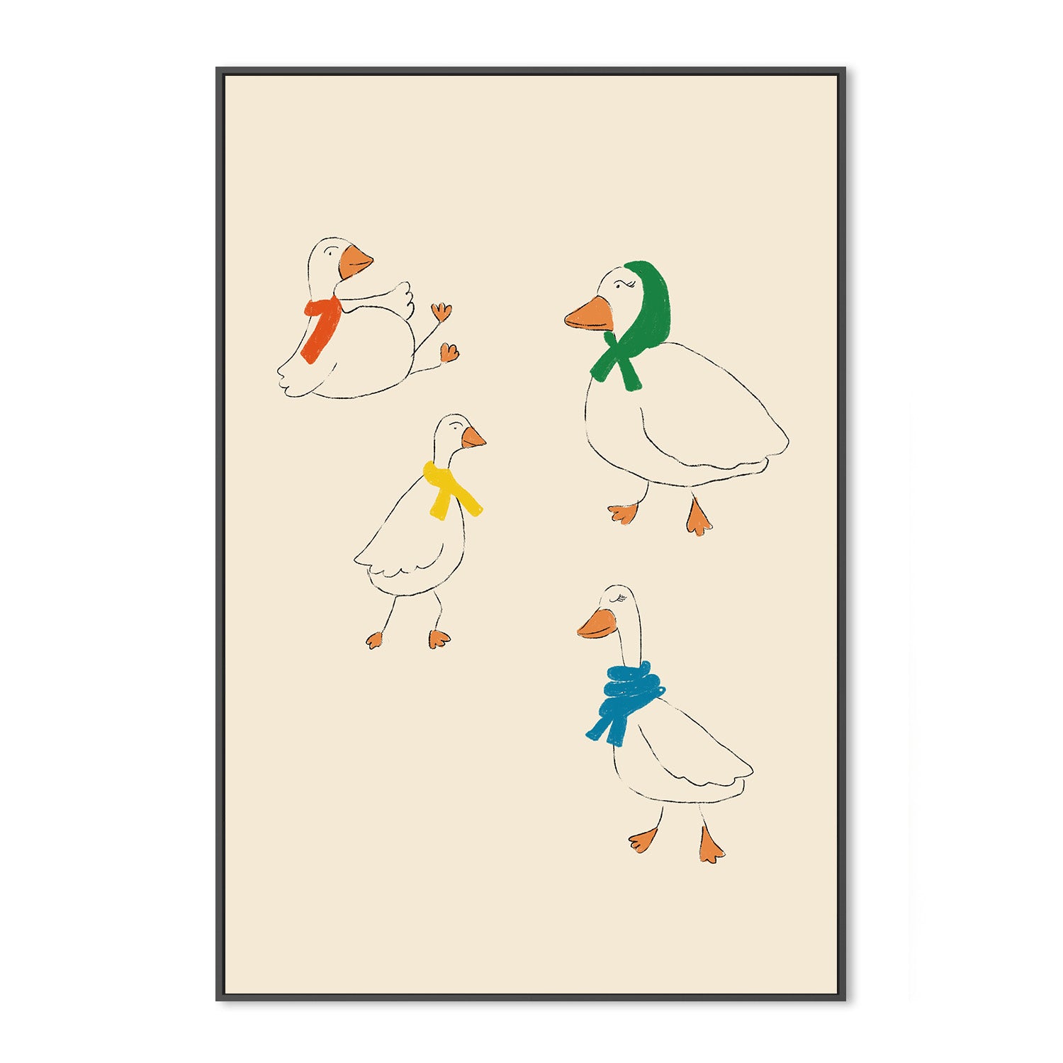wall-art-print-canvas-poster-framed-Ducks Adorned in Colorful Scarves-3