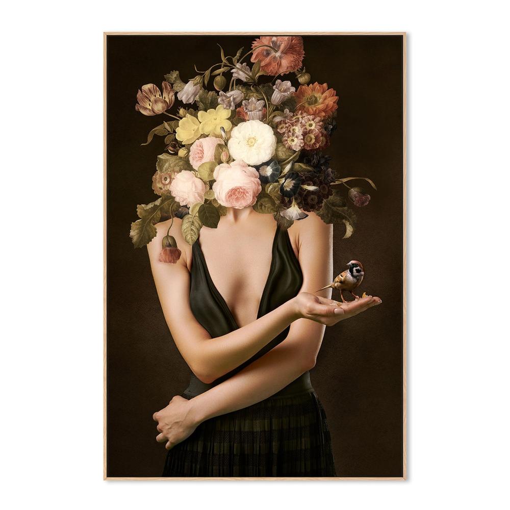 wall-art-print-canvas-poster-framed-Elegant Floral Woman Goldfinch-4