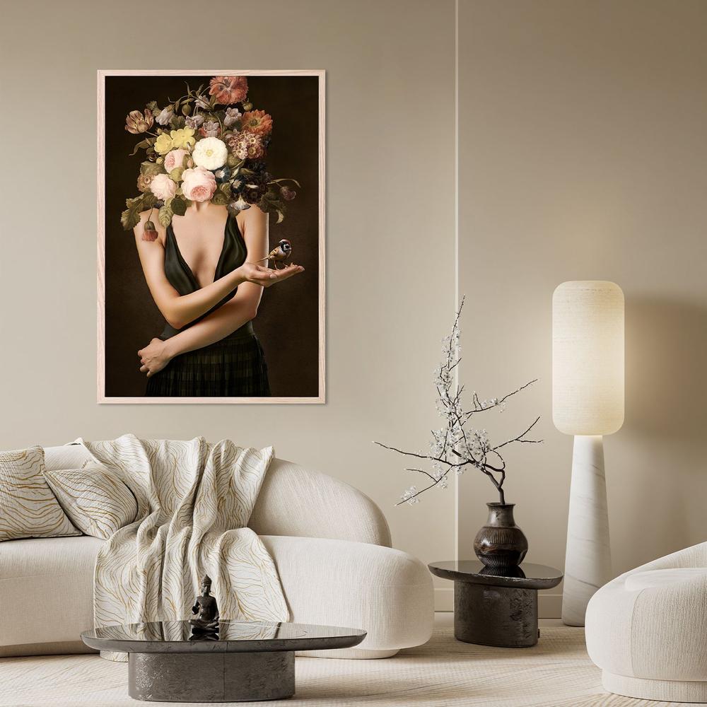 wall-art-print-canvas-poster-framed-Elegant Floral Woman Goldfinch-8