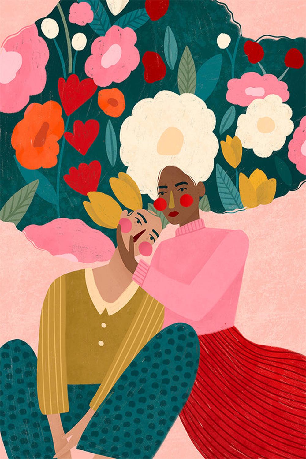 wall-art-print-canvas-poster-framed-Embracing Couple In Floral Embrace-1