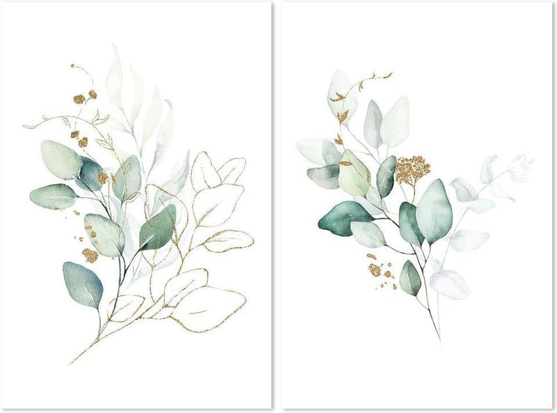 wall-art-print-canvas-poster-framed-Eucalyptus Leaves With Golden Twigs, Set Of 2, Style B-by-Gioia Wall Art-Gioia Wall Art