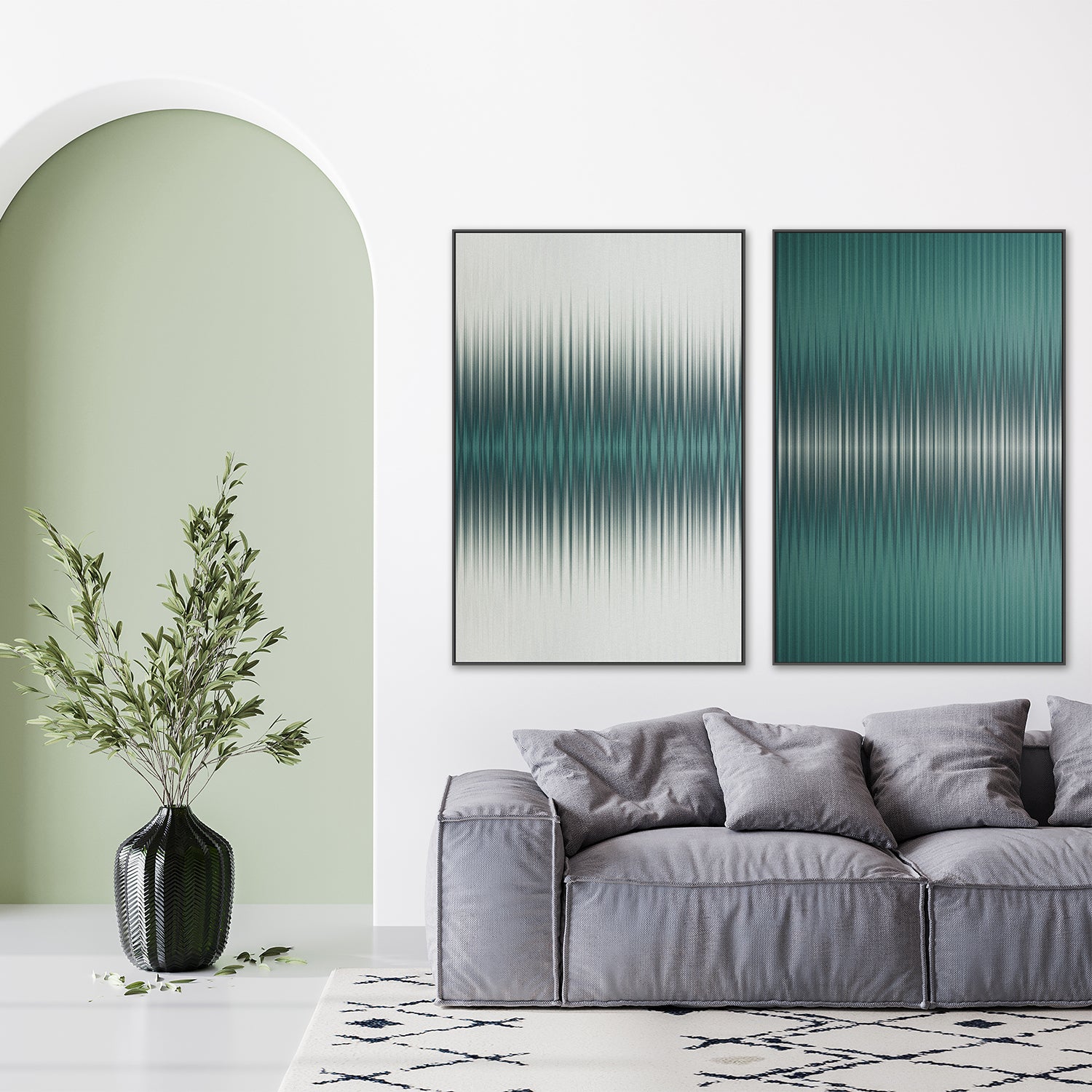 wall-art-print-canvas-poster-framed-Euphoria, White and Green, Style A & B, Set Of 2 , By Alma-7