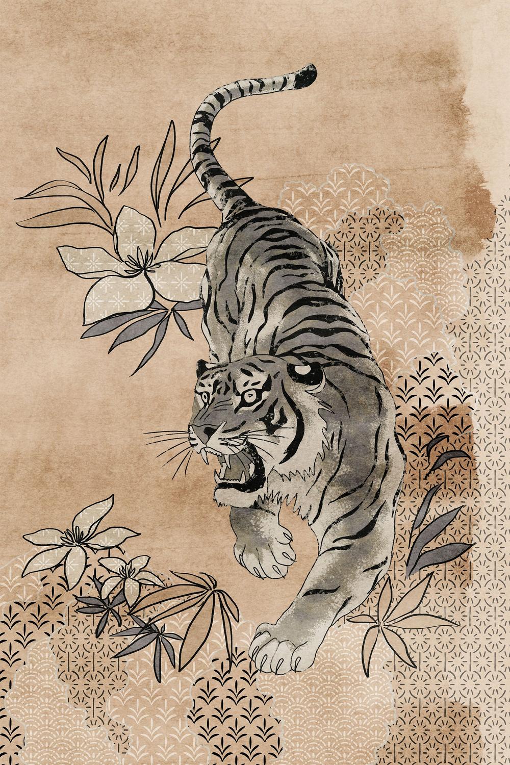 wall-art-print-canvas-poster-framed-Fierce Sumi Tiger-1