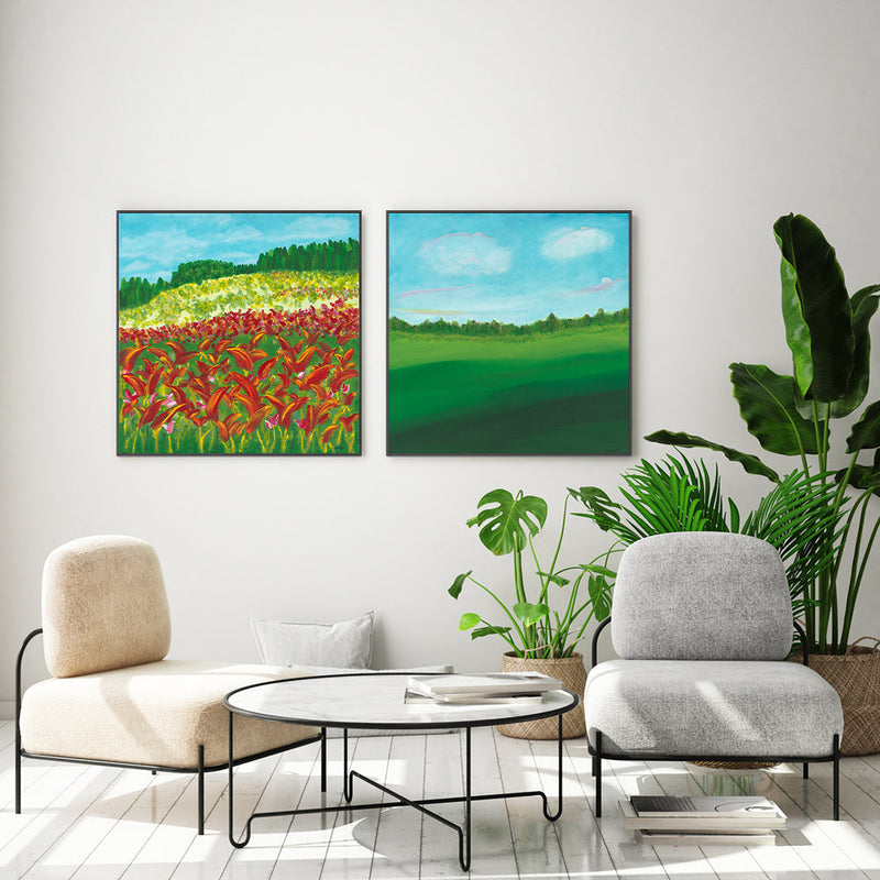 wall-art-print-canvas-poster-framed-Fiery Flora In The Green Oasis, Set Of 2 , By Belinda Stone-GIOIA-WALL-ART