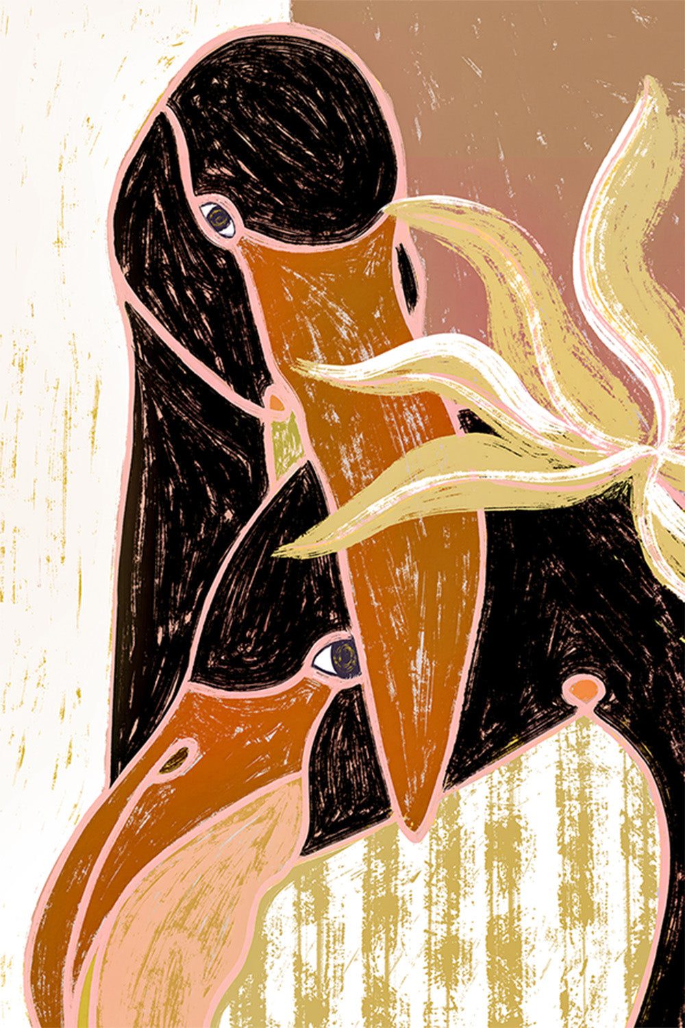 wall-art-print-canvas-poster-framed-Flamingo Harp Duet-1