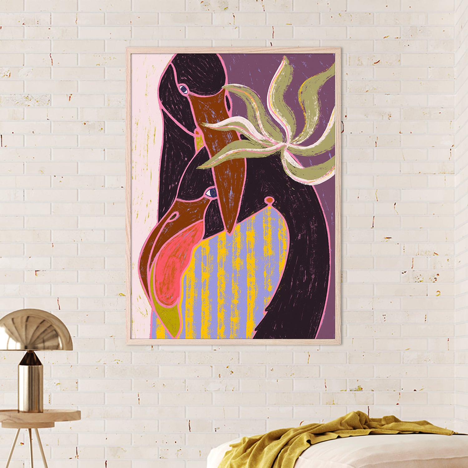 wall-art-print-canvas-poster-framed-Flamingo Harp Duet-2