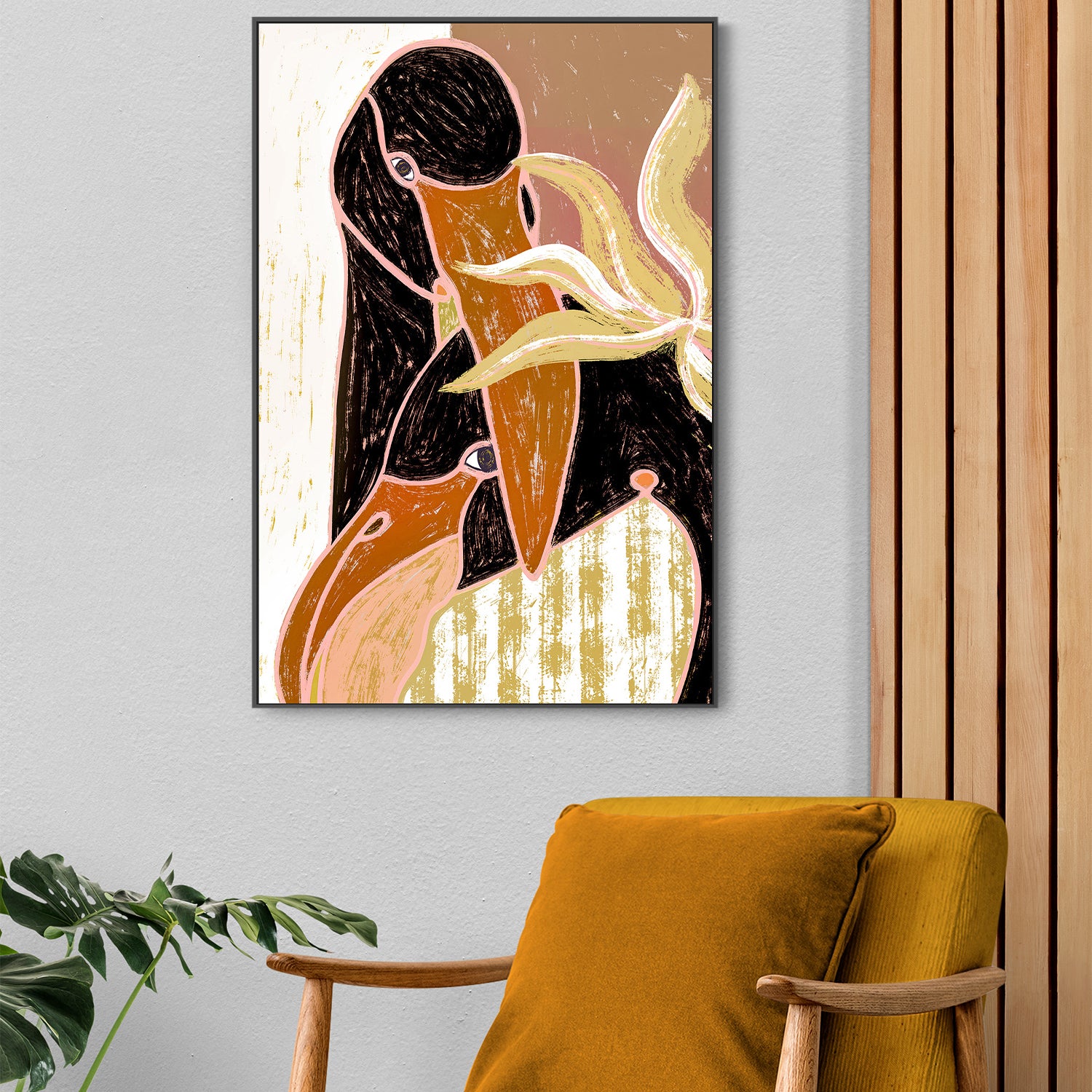 wall-art-print-canvas-poster-framed-Flamingo Harp Duet-7