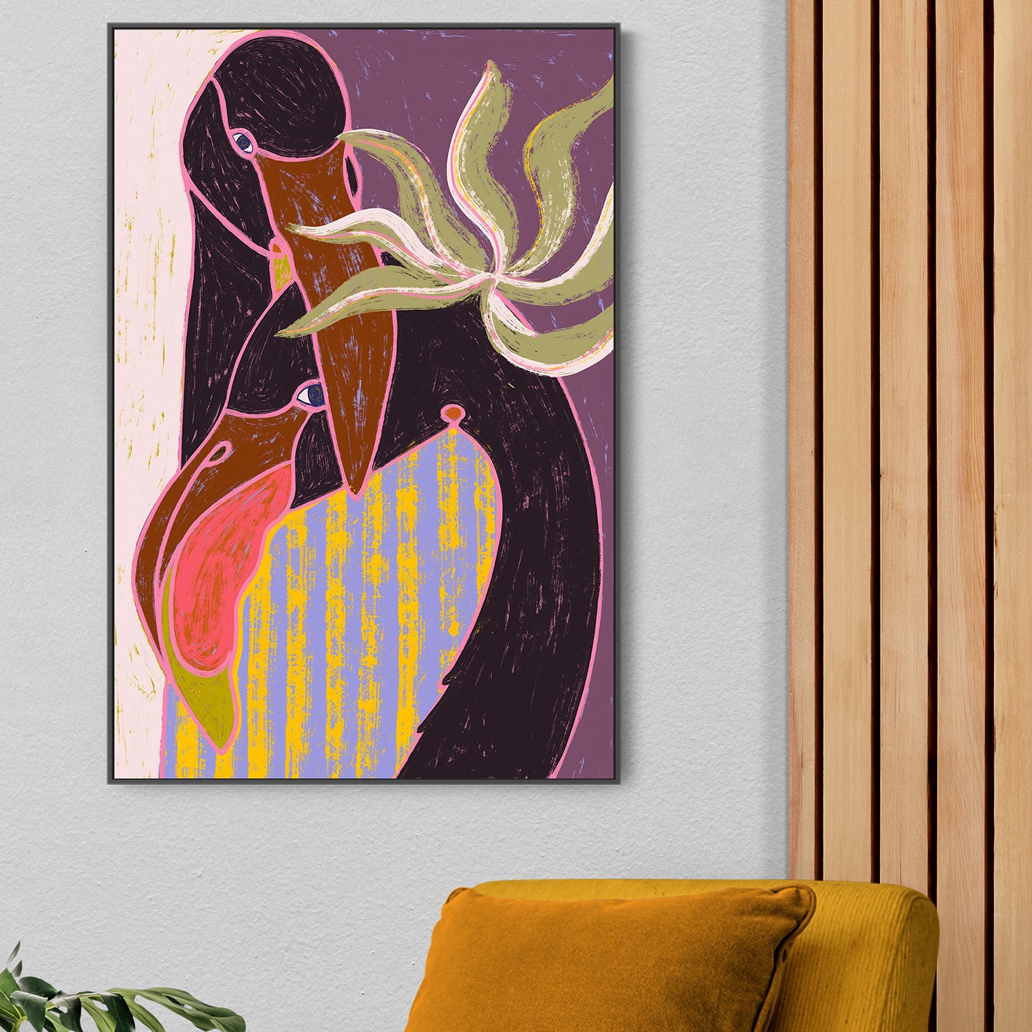 wall-art-print-canvas-poster-framed-Flamingo Harp Duet-7