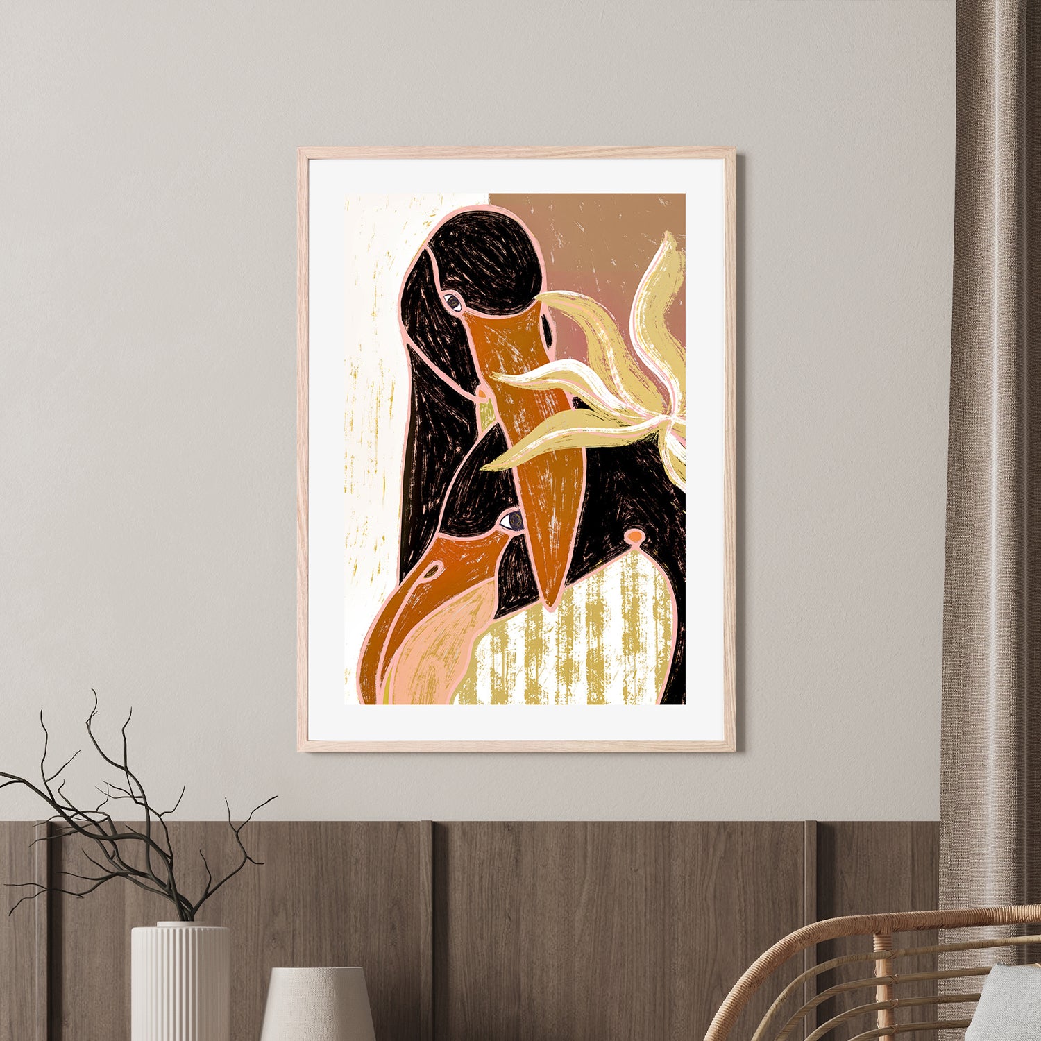 wall-art-print-canvas-poster-framed-Flamingo Harp Duet-8