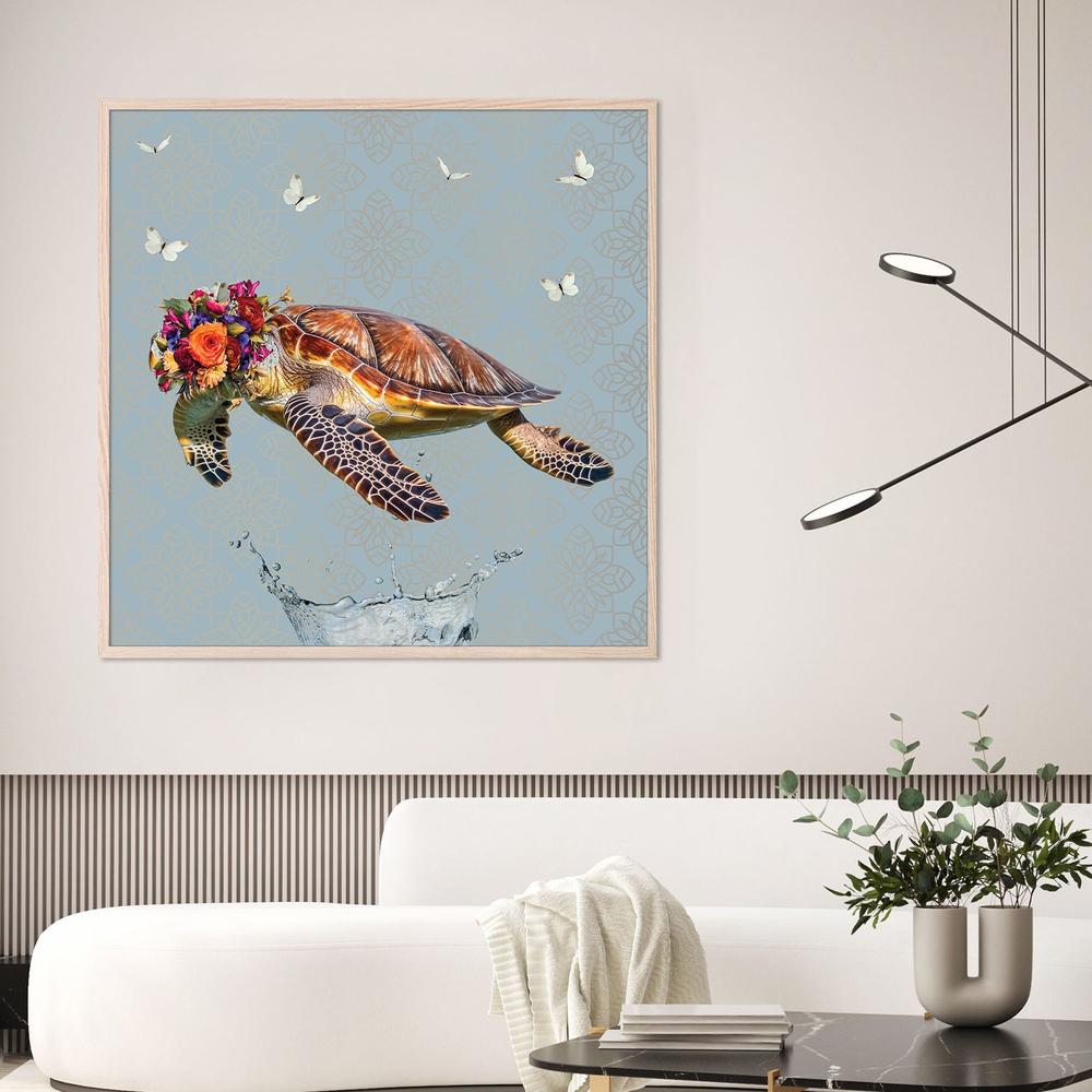 wall-art-print-canvas-poster-framed-Floral Crown Turtle Splash-7
