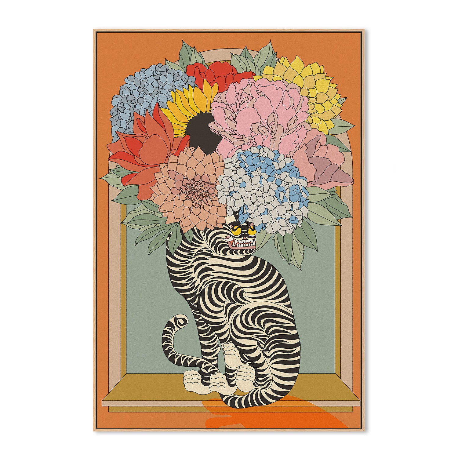 wall-art-print-canvas-poster-framed-Floral Tiger Vase-4