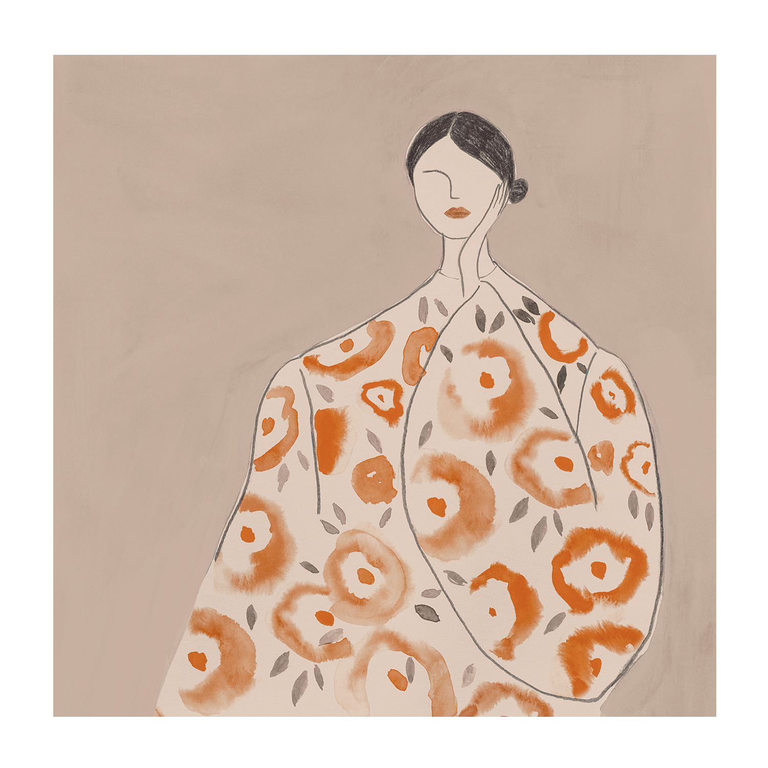 wall-art-print-canvas-poster-framed-Floral Woman, Mocha Tone, Style A & B, Set Of 2 , By Lily K-9