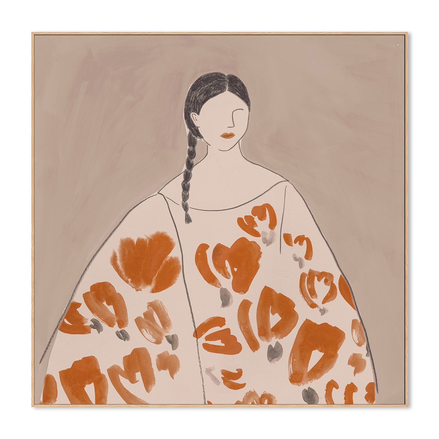 wall-art-print-canvas-poster-framed-Floral Woman, Mocha Tone, Style A , By Lily K-4
