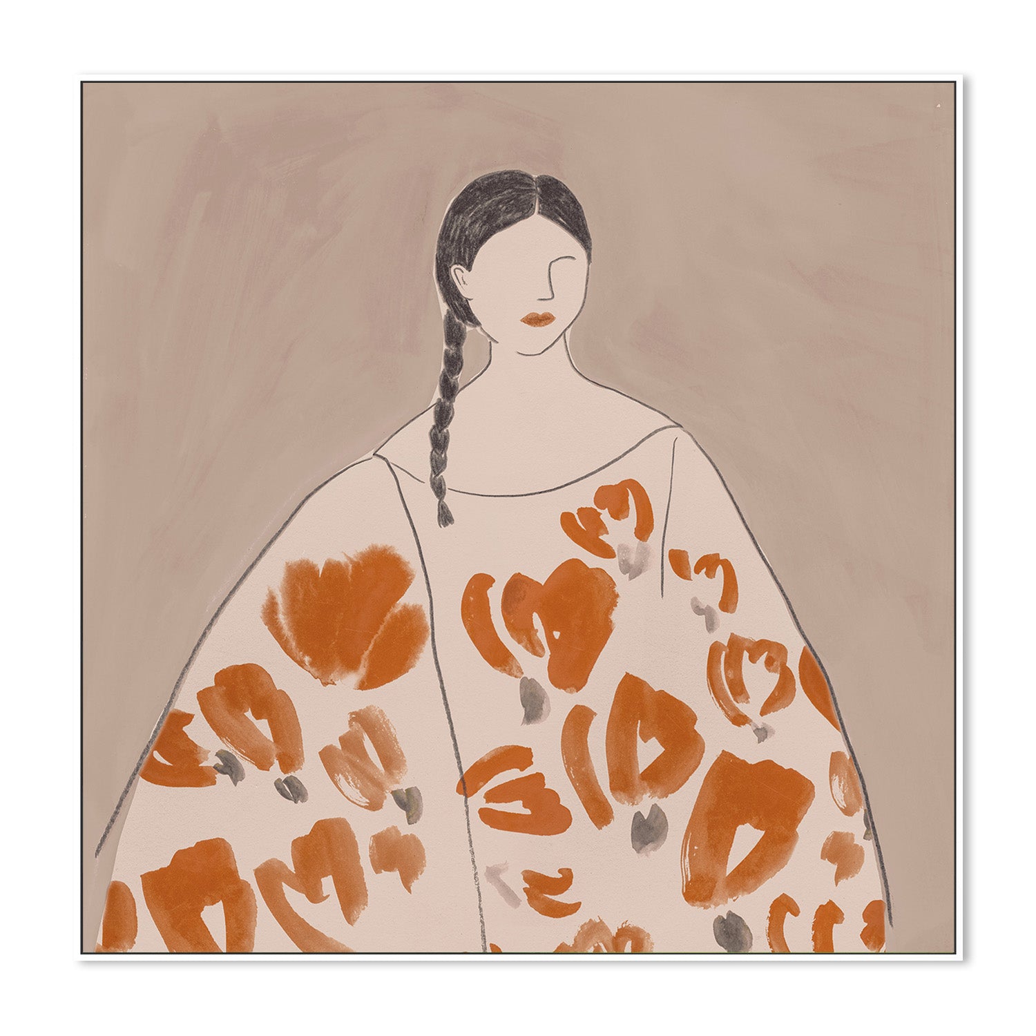wall-art-print-canvas-poster-framed-Floral Woman, Mocha Tone, Style A , By Lily K-5