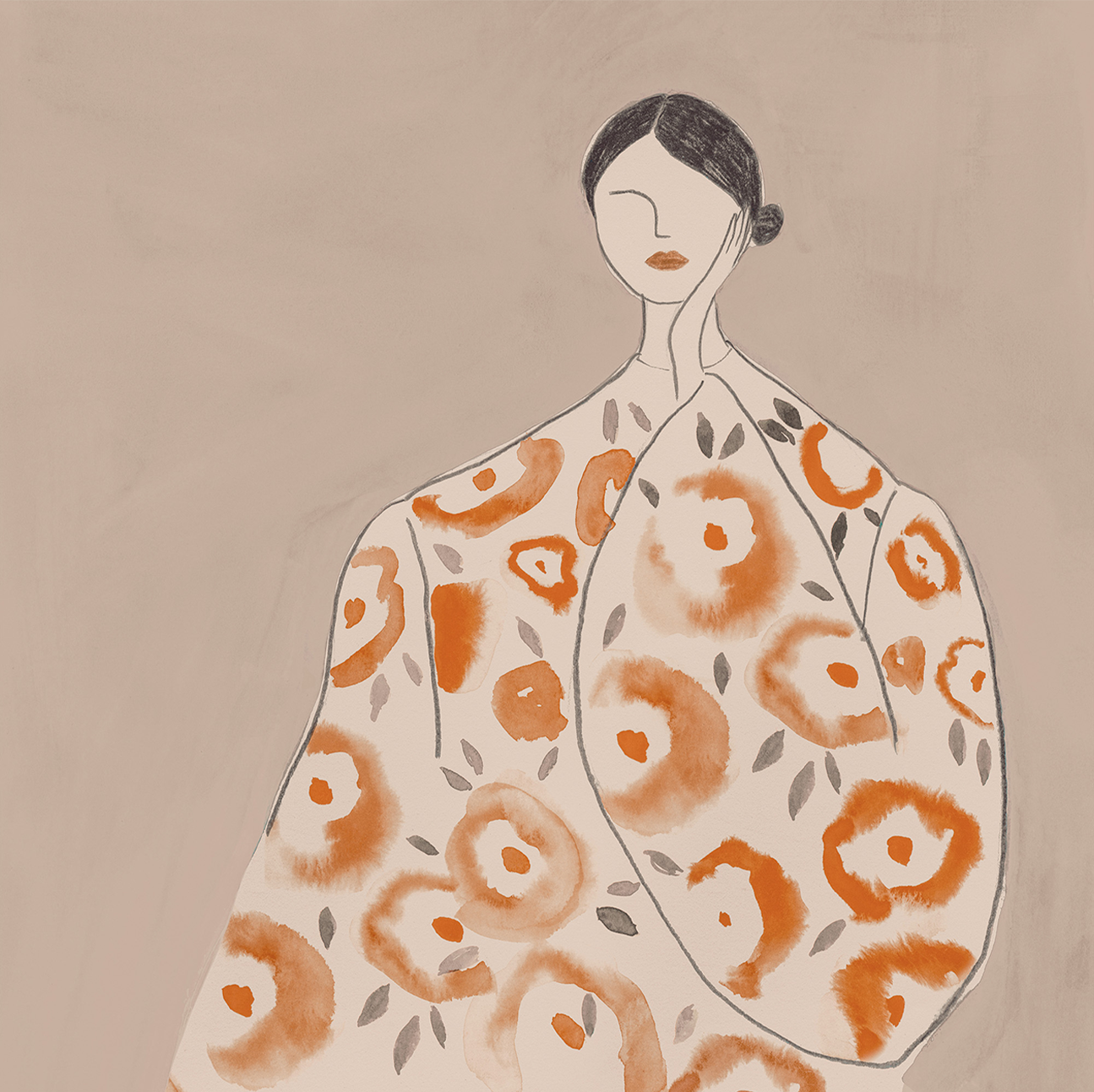 wall-art-print-canvas-poster-framed-Floral Woman, Mocha Tone, Style B , By Lily K-1