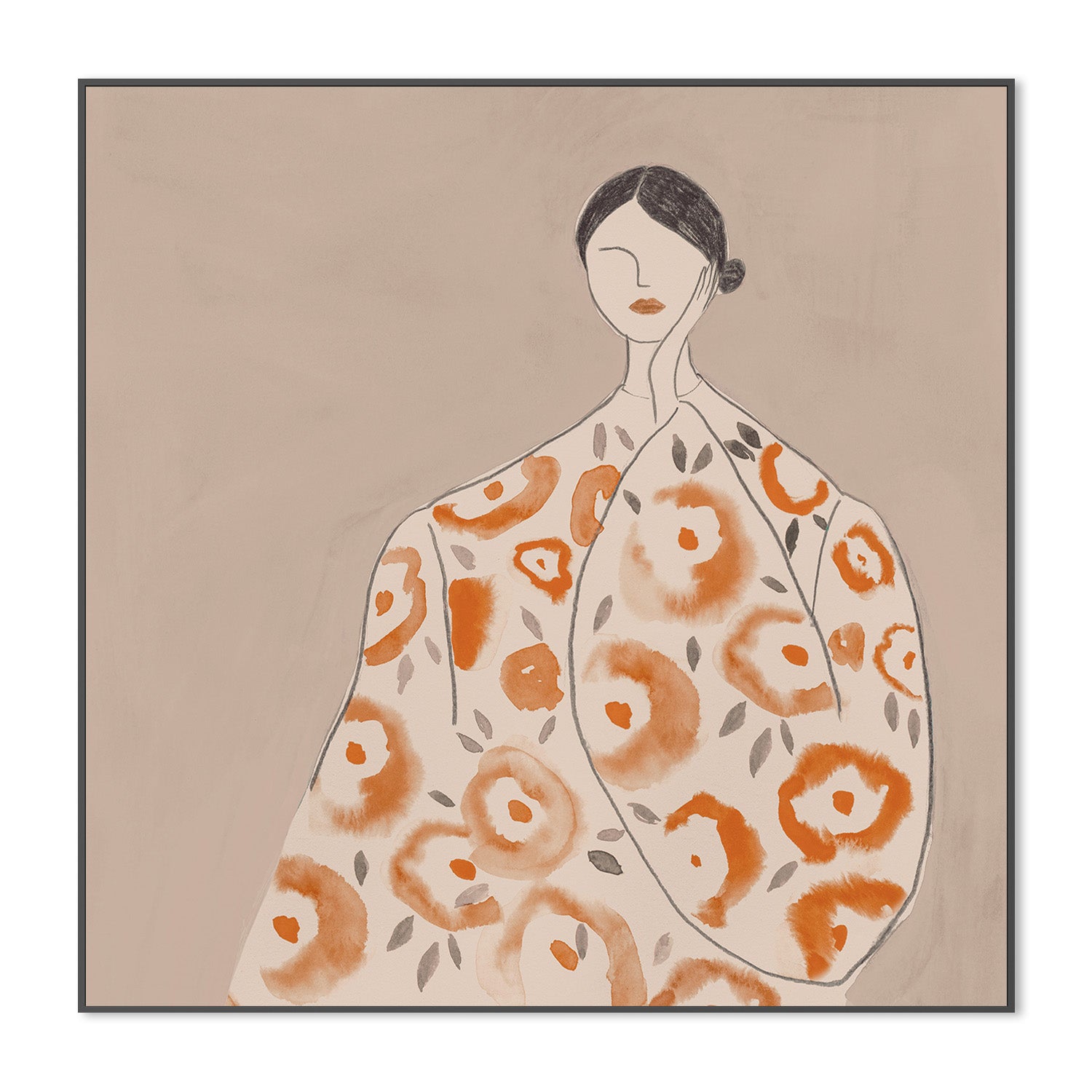 wall-art-print-canvas-poster-framed-Floral Woman, Mocha Tone, Style B , By Lily K-3