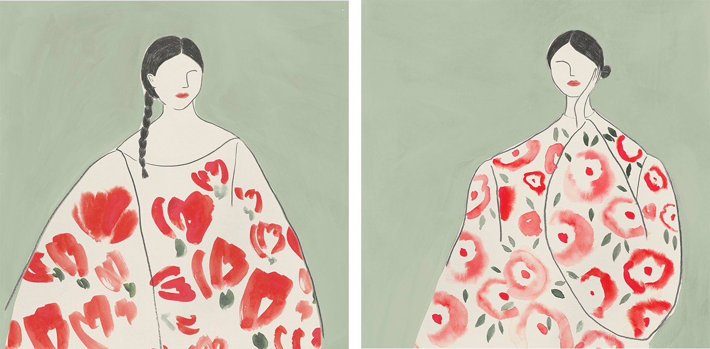 wall-art-print-canvas-poster-framed-Floral Woman, Style A & B, Set Of 2 , By Lily K-1