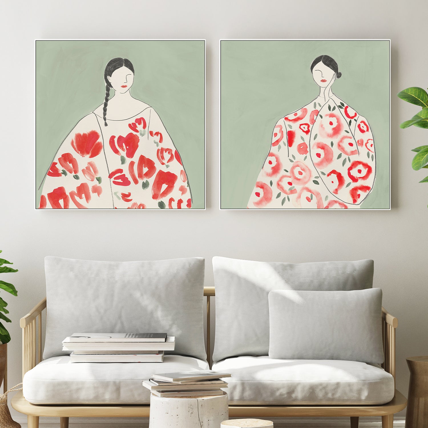 wall-art-print-canvas-poster-framed-Floral Woman, Style A & B, Set Of 2 , By Lily K-2