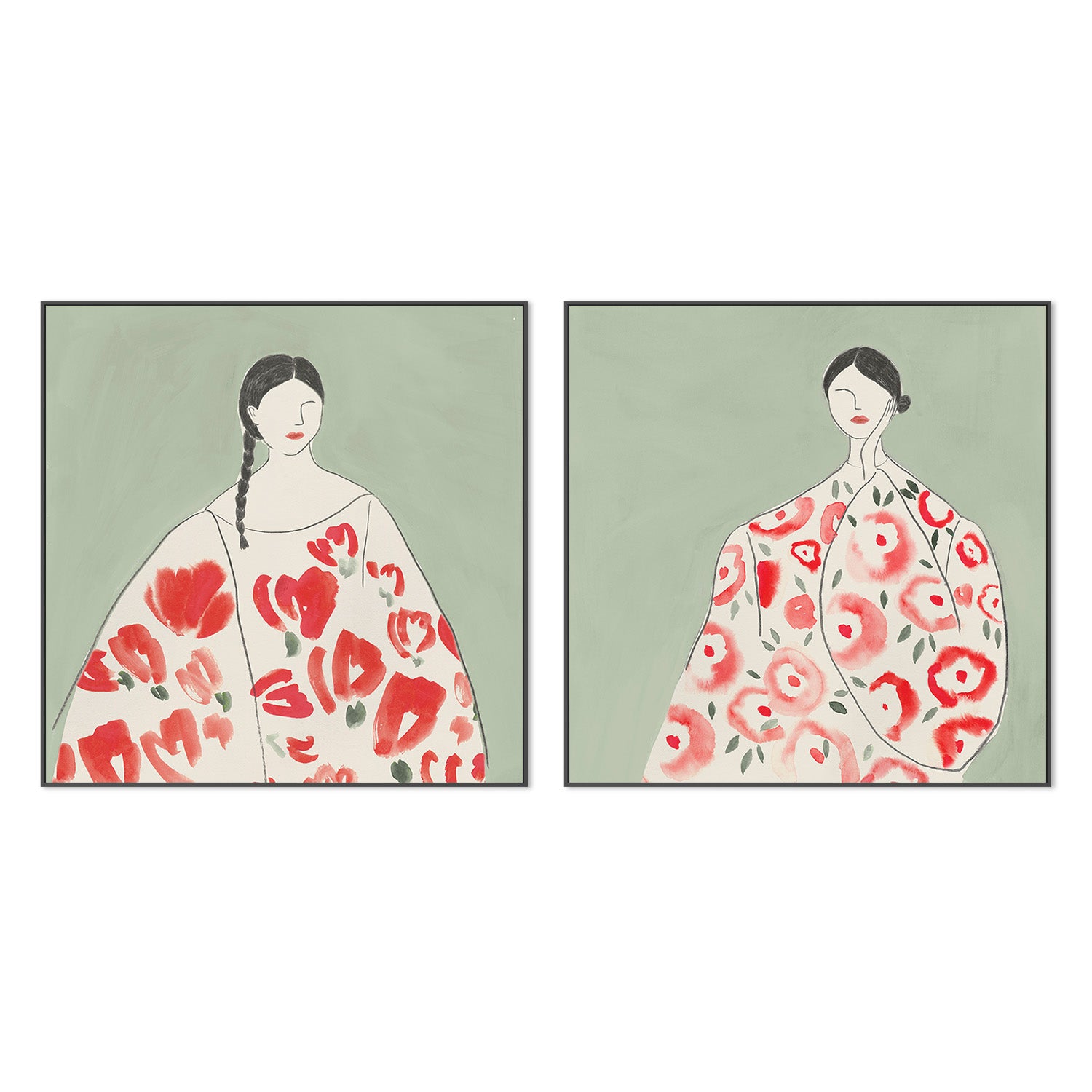 wall-art-print-canvas-poster-framed-Floral Woman, Style A & B, Set Of 2 , By Lily K-3