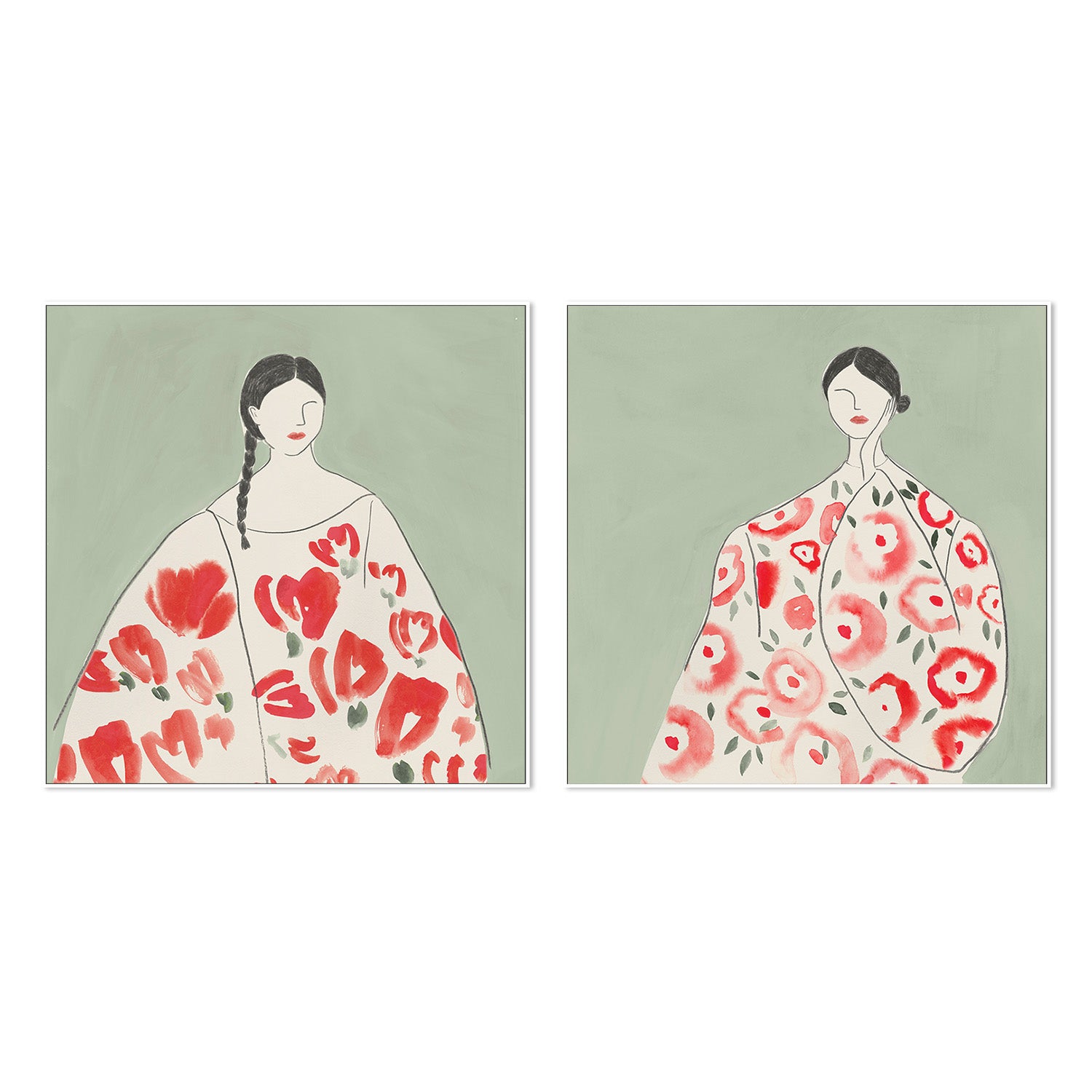 wall-art-print-canvas-poster-framed-Floral Woman, Style A & B, Set Of 2 , By Lily K-5