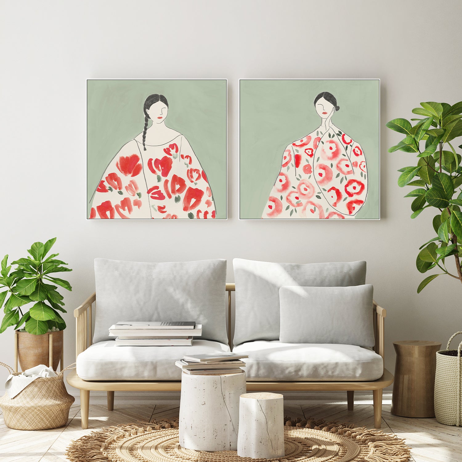 wall-art-print-canvas-poster-framed-Floral Woman, Style A & B, Set Of 2 , By Lily K-7