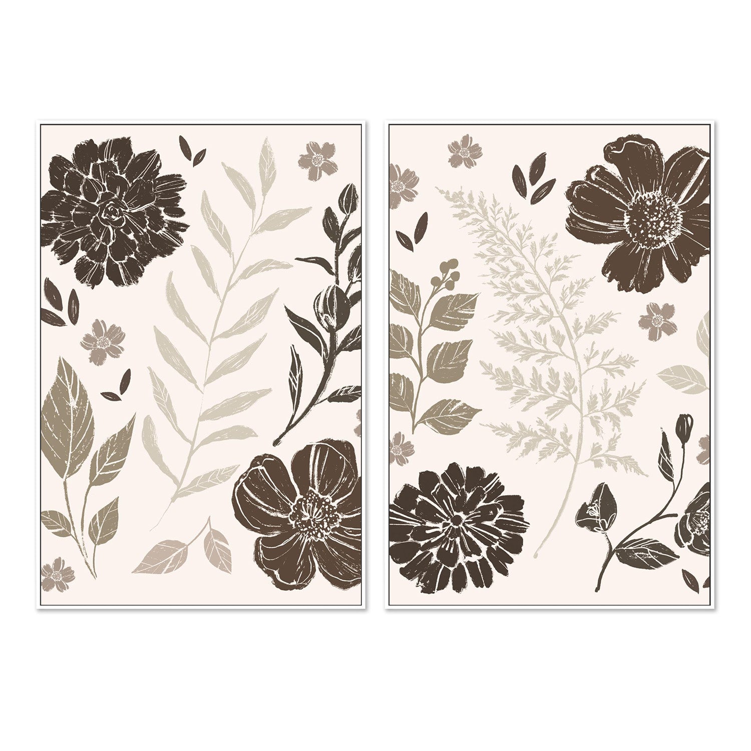 wall-art-print-canvas-poster-framed-Flower Feast, Brown v2, Style A & B, Set Of 2-5