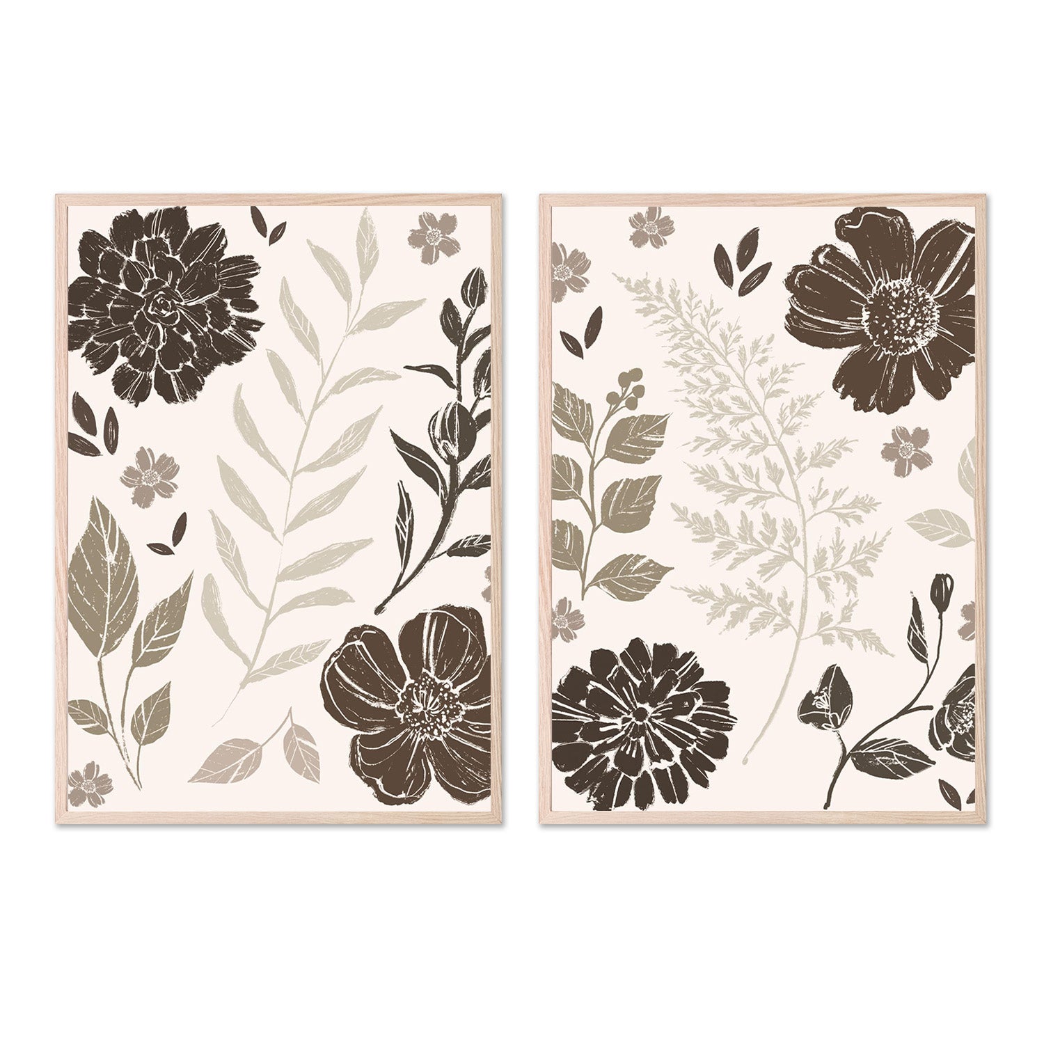 wall-art-print-canvas-poster-framed-Flower Feast, Brown v2, Style A & B, Set Of 2-6