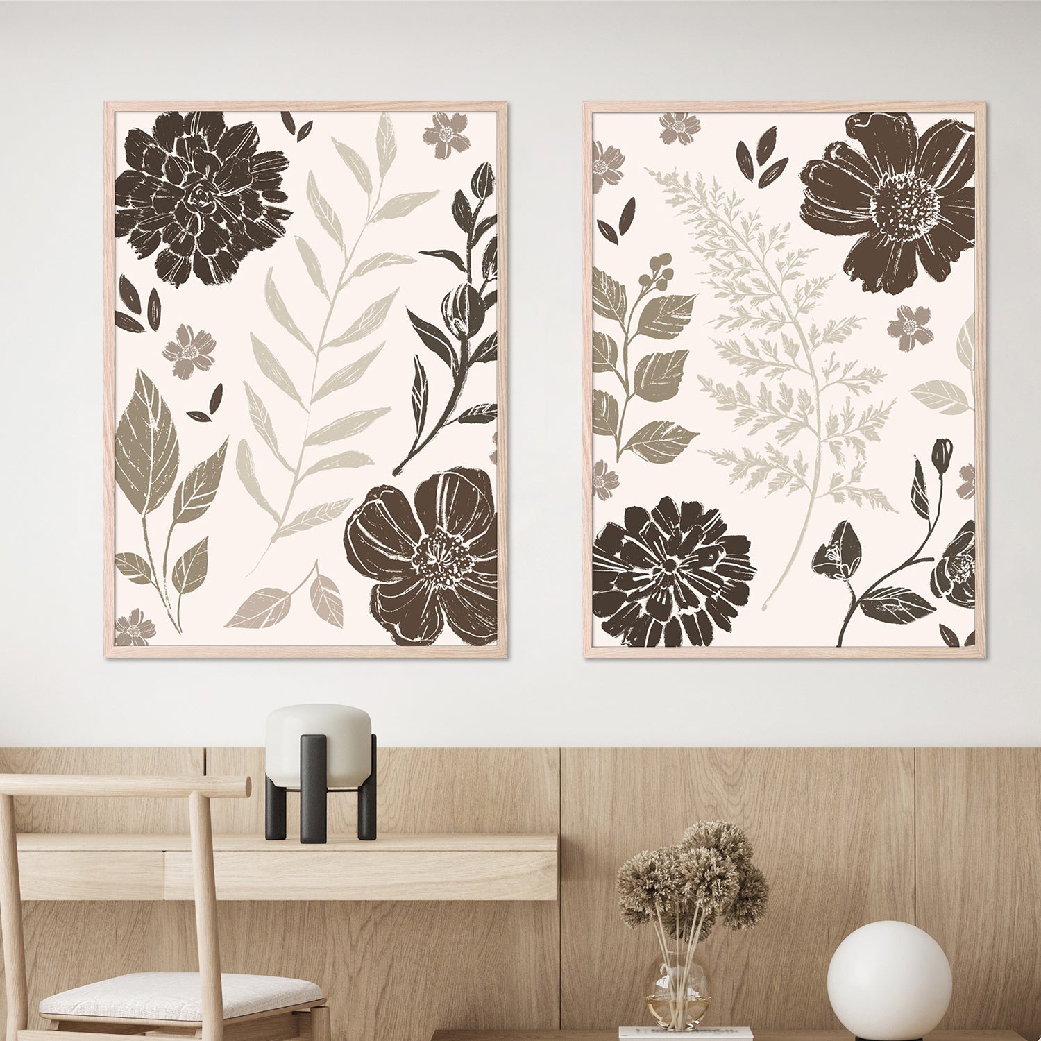 wall-art-print-canvas-poster-framed-Flower Feast, Brown v2, Style A & B, Set Of 2-7