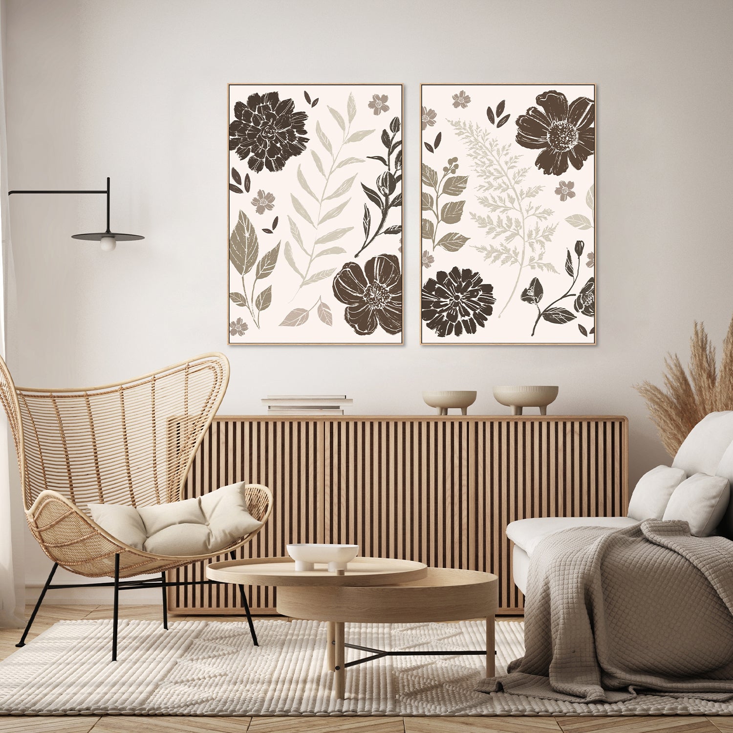 wall-art-print-canvas-poster-framed-Flower Feast, Brown v2, Style A & B, Set Of 2-9
