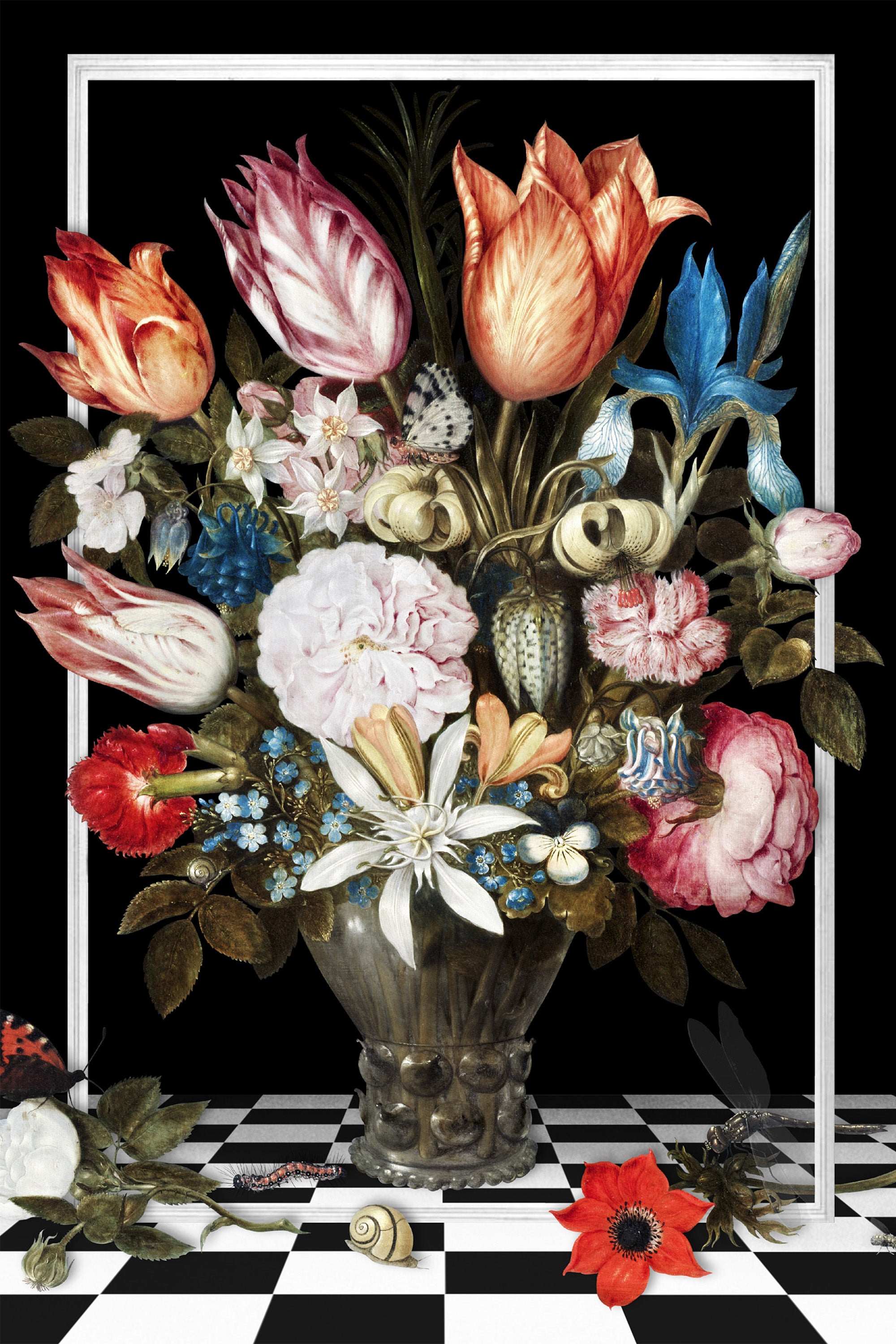 wall-art-print-canvas-poster-framed-Flowers In a Glass Vase-the Remix-1