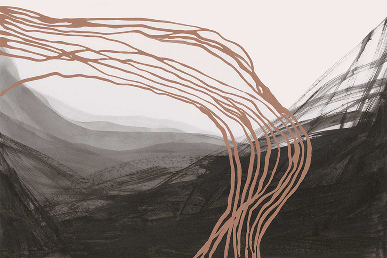 wall-art-print-canvas-poster-framed-Flowing Lines Over Dark Landscape-1