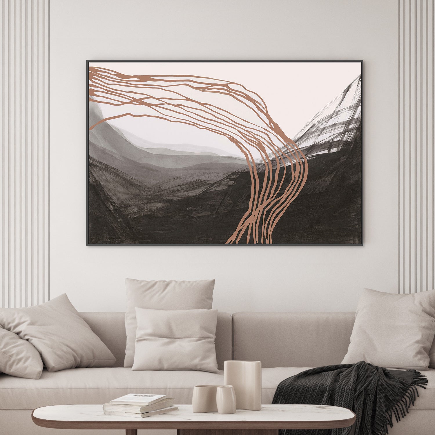 wall-art-print-canvas-poster-framed-Flowing Lines Over Dark Landscape-2