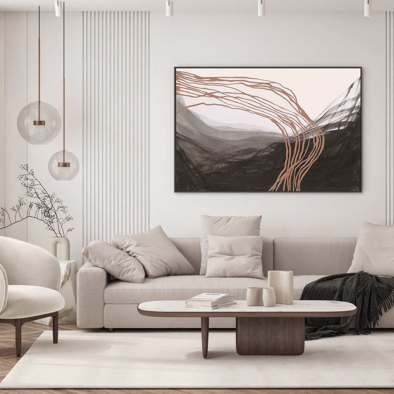 wall-art-print-canvas-poster-framed-Flowing Lines Over Dark Landscape-7