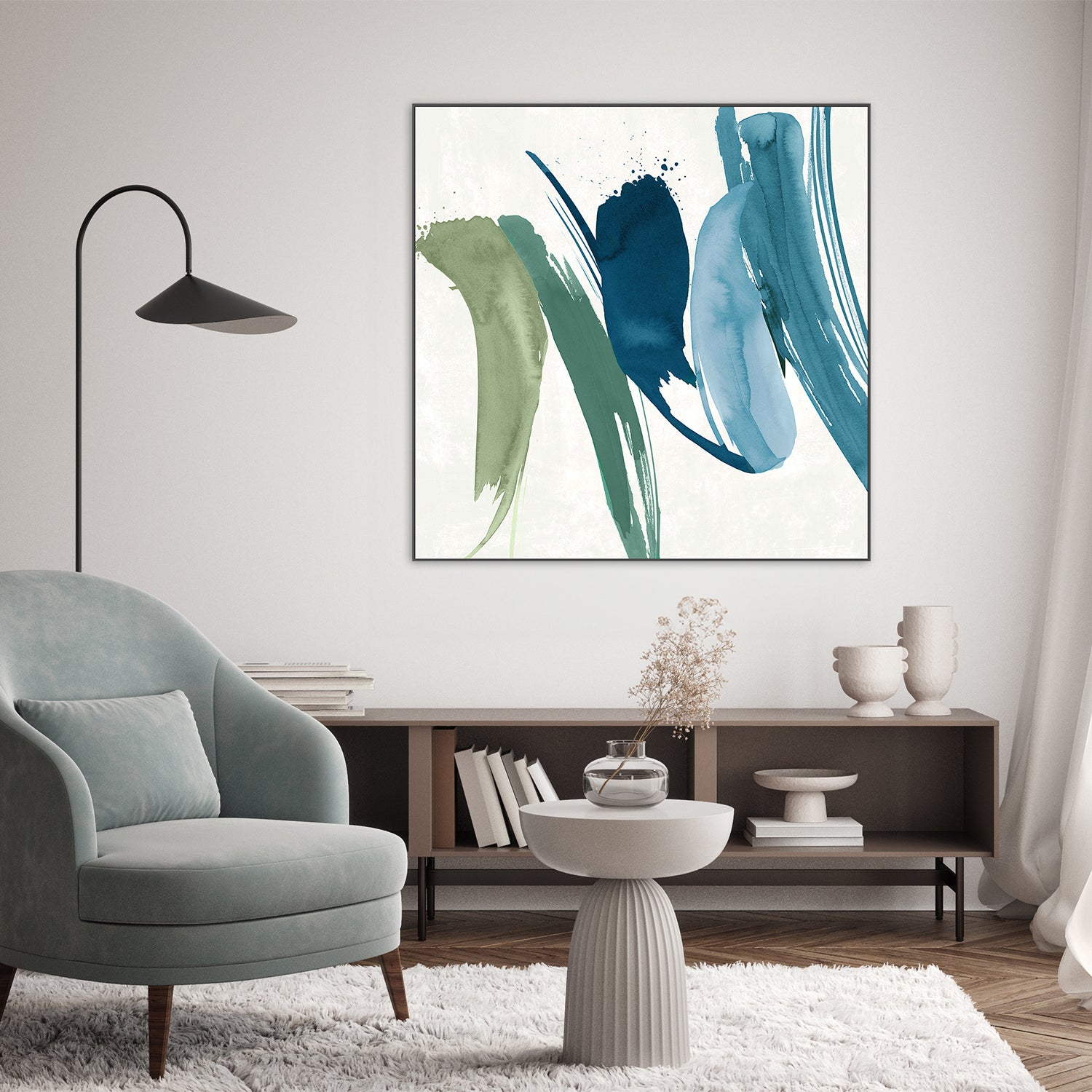 wall-art-print-canvas-poster-framed-Flowing Waves of Serenity, Style A-7