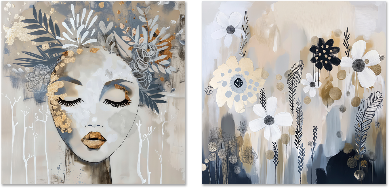 wall-art-print-canvas-poster-framed-Fluer, Style A & B, Set Of 2 , By Bella Eve-1