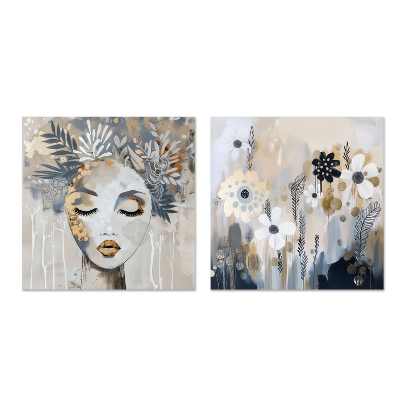wall-art-print-canvas-poster-framed-Fluer, Style A & B, Set Of 2 , By Bella Eve-1