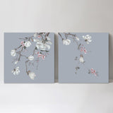 wall-art-print-canvas-poster-framed-Forcasting Spring, Magnolia And Peach Blossom In Blue Background, Set Of 2-by-Gioia Wall Art-Gioia Wall Art