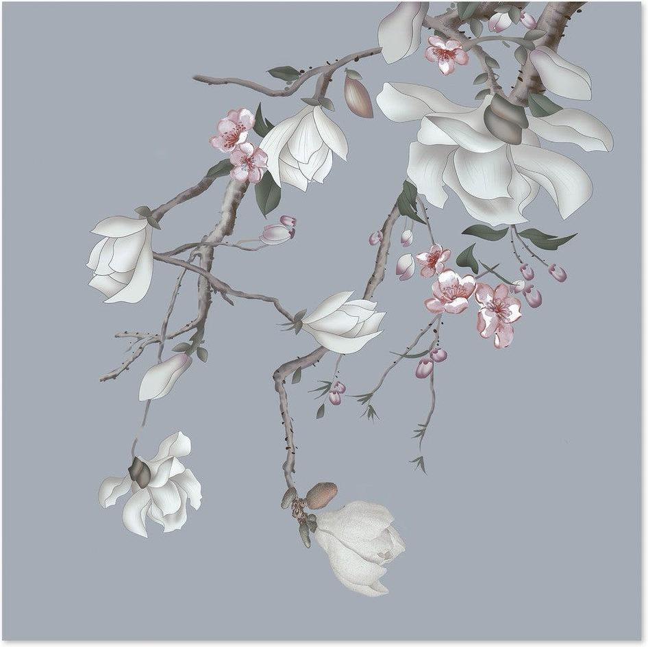 wall-art-print-canvas-poster-framed-Forcasting Spring, Magnolia And Peach Blossom In Blue Background, Style A-by-Gioia Wall Art-Gioia Wall Art