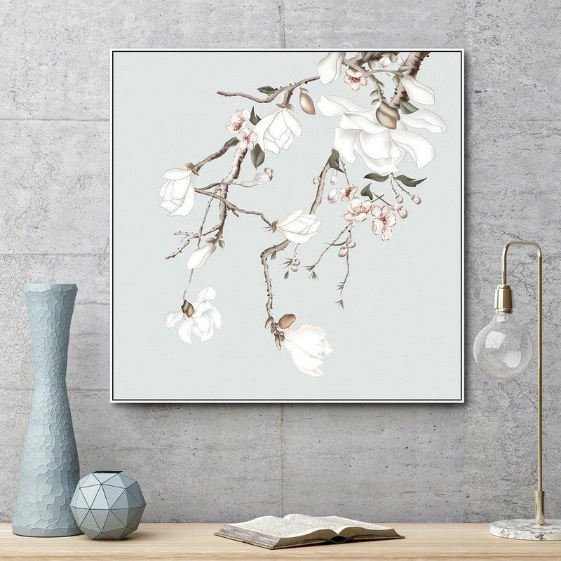 wall-art-print-canvas-poster-framed-Forcasting Spring, Magnolia And Peach Blossom In Pastel Green Background, Style A-by-Gioia Wall Art-Gioia Wall Art