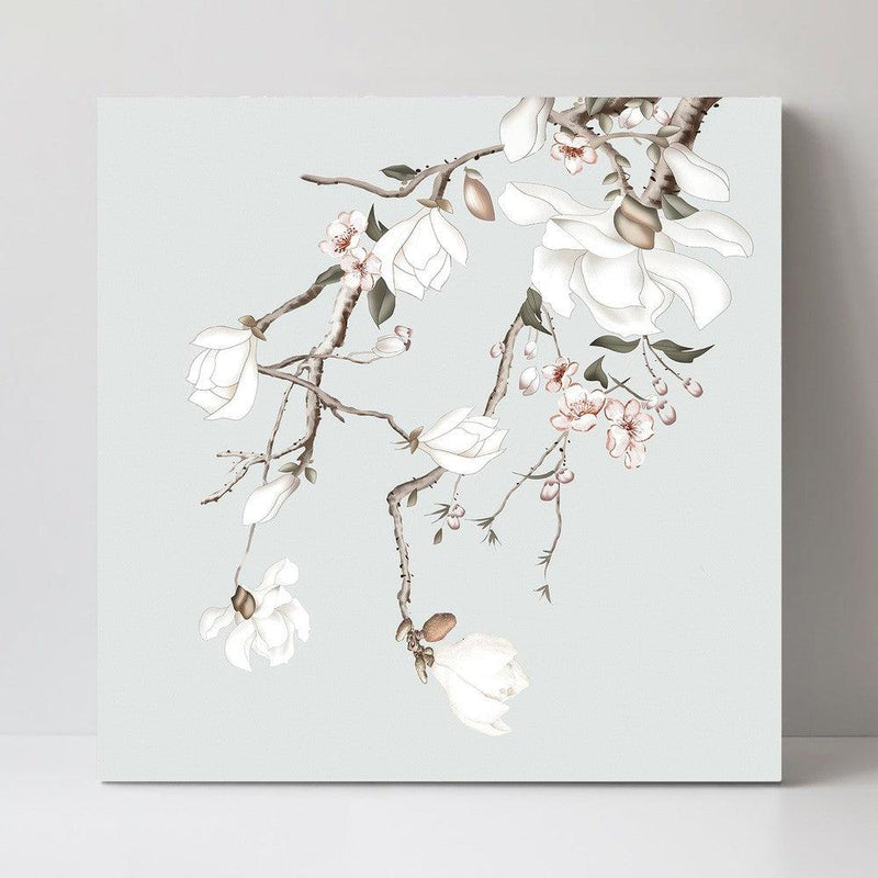 wall-art-print-canvas-poster-framed-Forcasting Spring, Magnolia And Peach Blossom In Pastel Green Background, Style A-by-Gioia Wall Art-Gioia Wall Art