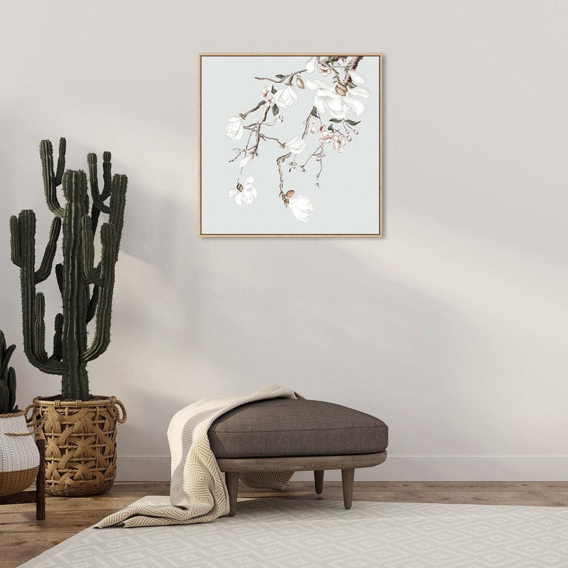 wall-art-print-canvas-poster-framed-Forcasting Spring, Magnolia And Peach Blossom In Pastel Green Background, Style A-by-Gioia Wall Art-Gioia Wall Art