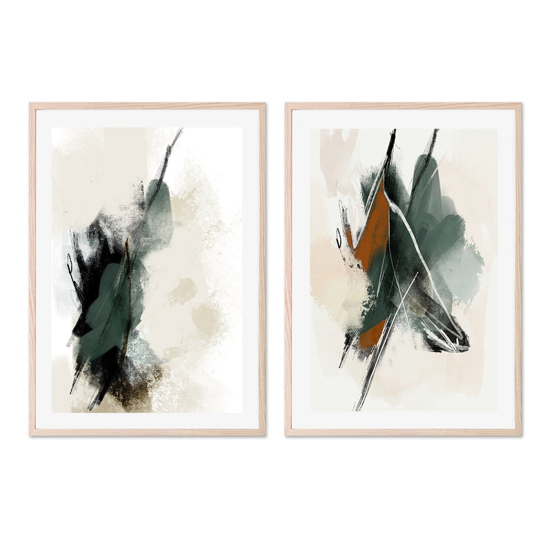wall-art-print-canvas-poster-framed-Forest Green Abstract, Style A & B, Set Of 2 , By Karine Tonial Grimm-GIOIA-WALL-ART
