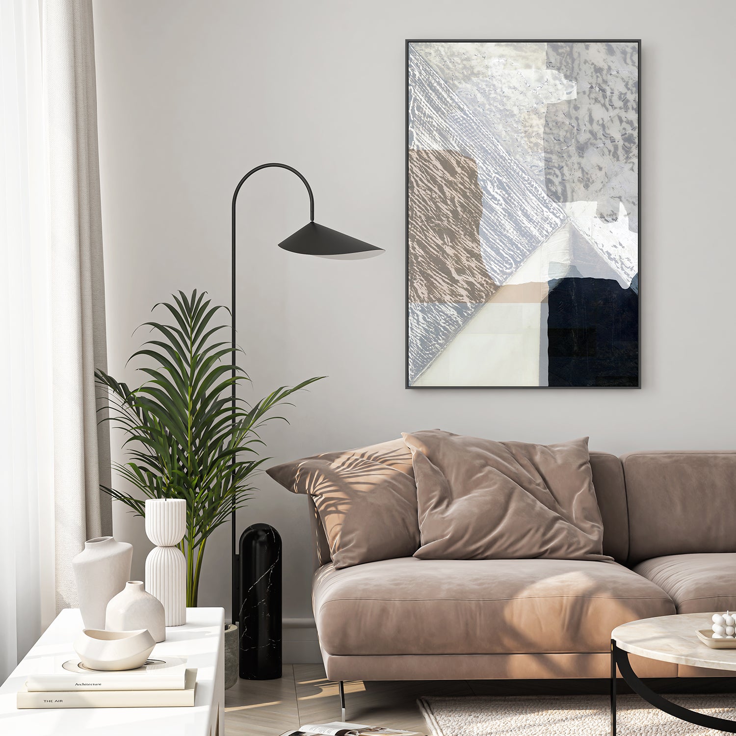 wall-art-print-canvas-poster-framed-Fragmented Form in White, Style A-7