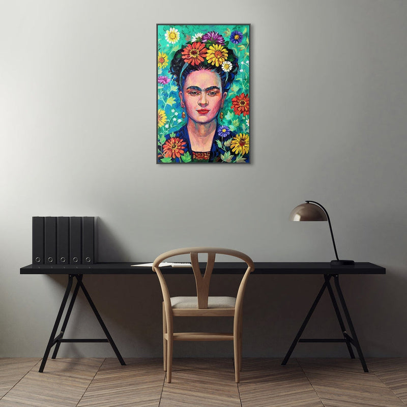 wall-art-print-canvas-poster-framed-Frida Kahlo Floral Portrait, Style A-by-Ekaterina Prisich-Gioia Wall Art