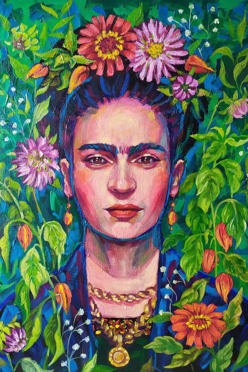 wall-art-print-canvas-poster-framed-Frida Kahlo Floral Portrait, Style B-by-Ekaterina Prisich-Gioia Wall Art