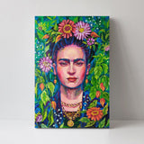 wall-art-print-canvas-poster-framed-Frida Kahlo Floral Portrait, Style B-by-Ekaterina Prisich-Gioia Wall Art