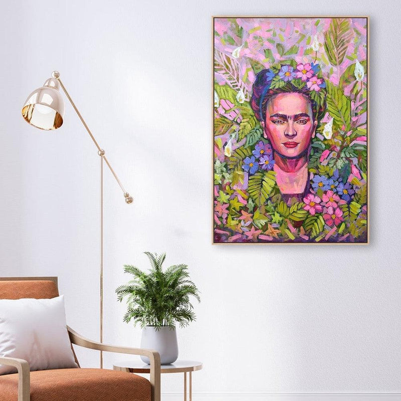 wall-art-print-canvas-poster-framed-Frida Kahlo Floral Portrait, Style C-by-Ekaterina Prisich-Gioia Wall Art